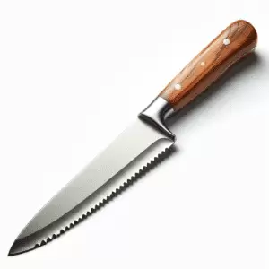 Serrated Knife with a brown wooden Handle