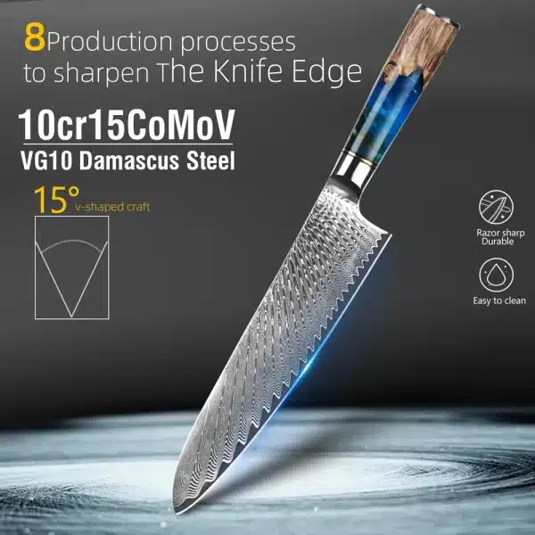 Damascus Steel Kitchen Knives VG10 Chef Paring Bread Knife Chef Knife Sharp Japanese Santoku Knife Resin 1