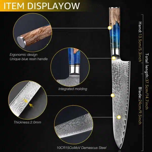 Damascus Steel Kitchen Knives VG10 Chef Paring Bread Knife Chef Knife Sharp Japanese Santoku Knife Resin 2