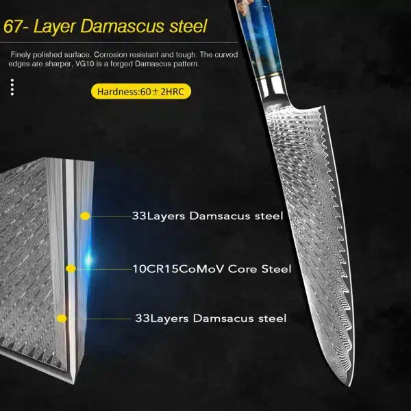 Damascus Steel Kitchen Knives VG10 Chef Paring Bread Knife Chef Knife Sharp Japanese Santoku Knife Resin