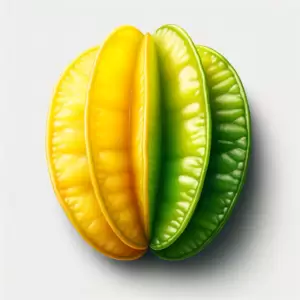 Half ripe and half unripe starfruit